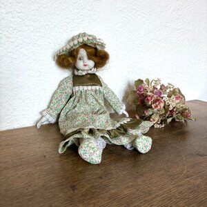 Vintage Porcelain Doll with 2 Outfits | Old Fashioned Girl with Auburn Hair